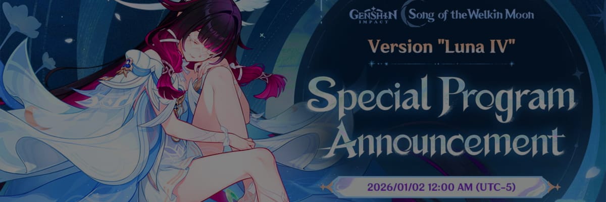 Genshin Impact Announces “Luna IV” Special Program for January 2, 2026