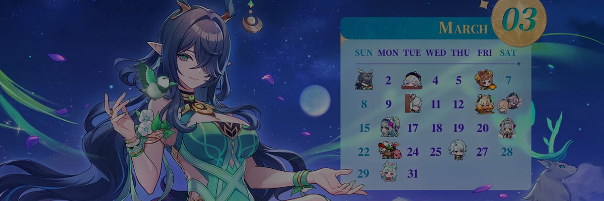 Genshin Impact March 2026 Calendar Wallpapers Released With Primogem Giveaway Event