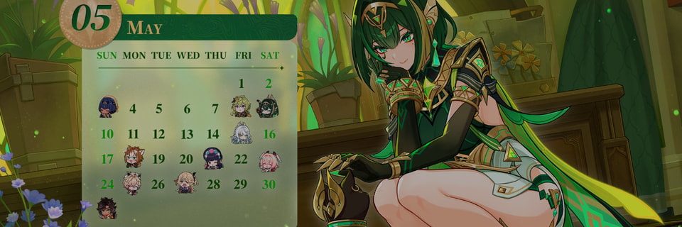 Genshin Impact Lanza los Fondos de Pantalla del Calendario de Mayo 2026 con Evento de Sorteo de Primogems